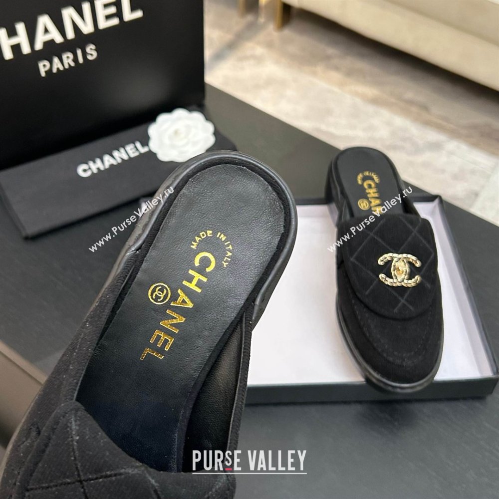 Chanel Corduroy Flat Mules with CC Foldover Black 2026 (MD-26031214)