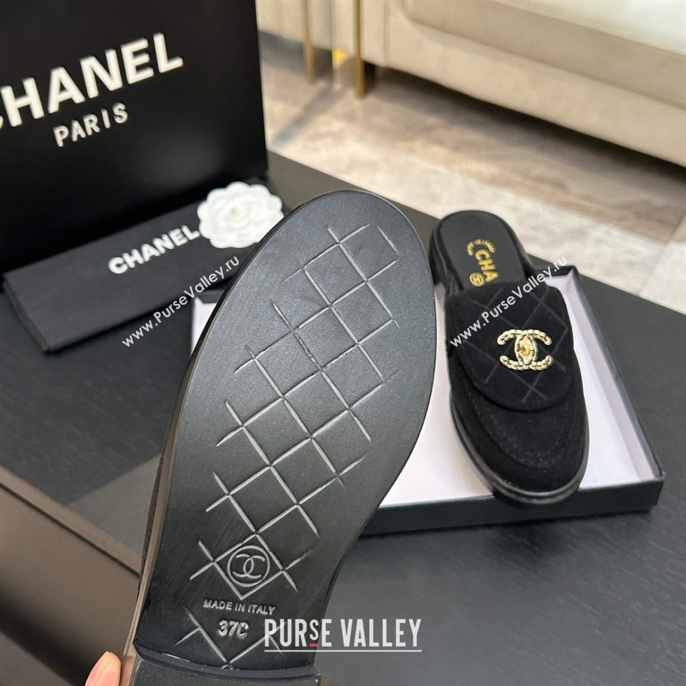 Chanel Corduroy Flat Mules with CC Foldover Black 2026 (MD-26031214)