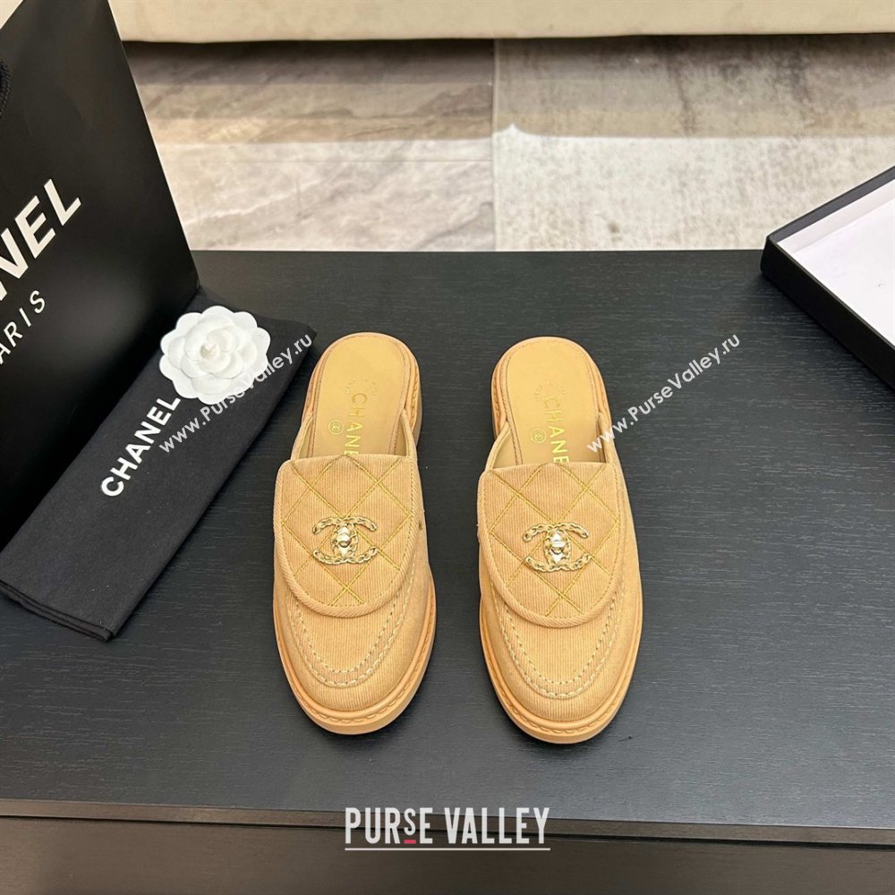 Chanel Corduroy Flat Mules with CC Foldover Brown 2026 (MD-26031211)
