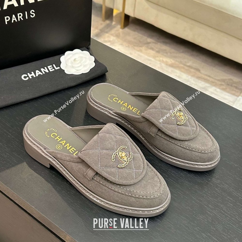 Chanel Corduroy Flat Mules with CC Foldover Grey 2026 (MD-26031213)