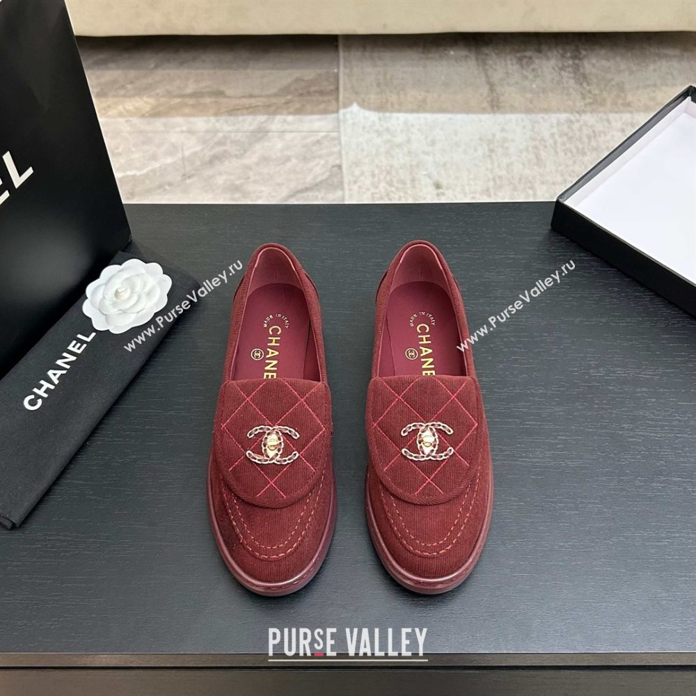 Chanel Corduroy Mocassins Loafers G47119 Deep Red 2026 (MD-26031208)