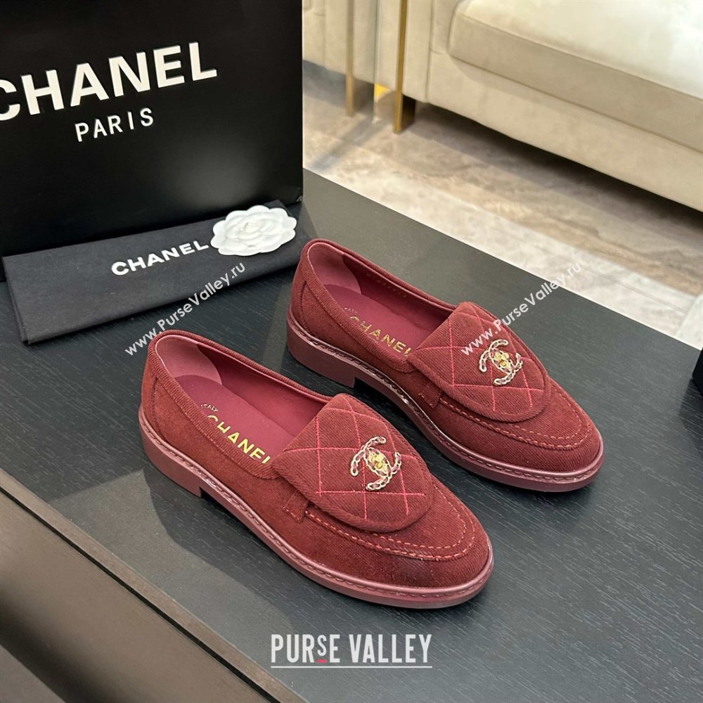 Chanel Corduroy Mocassins Loafers G47119 Deep Red 2026 (MD-26031208)