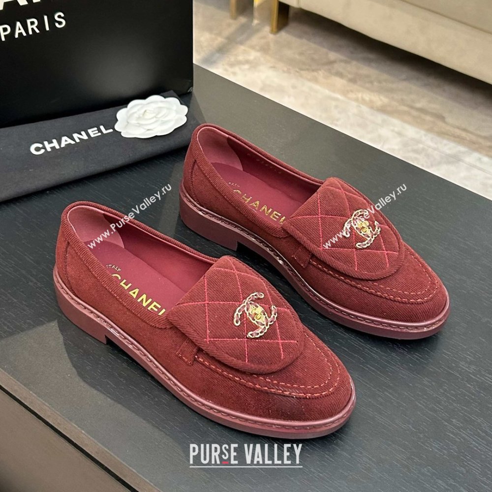 Chanel Corduroy Mocassins Loafers G47119 Deep Red 2026 (MD-26031208)