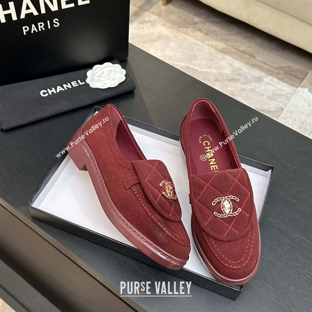 Chanel Corduroy Mocassins Loafers G47119 Deep Red 2026 (MD-26031208)