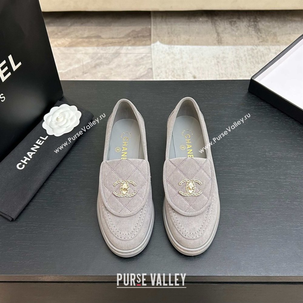 Chanel Corduroy Mocassins Loafers G47119 Light Grey 2026 (MD-26031209)