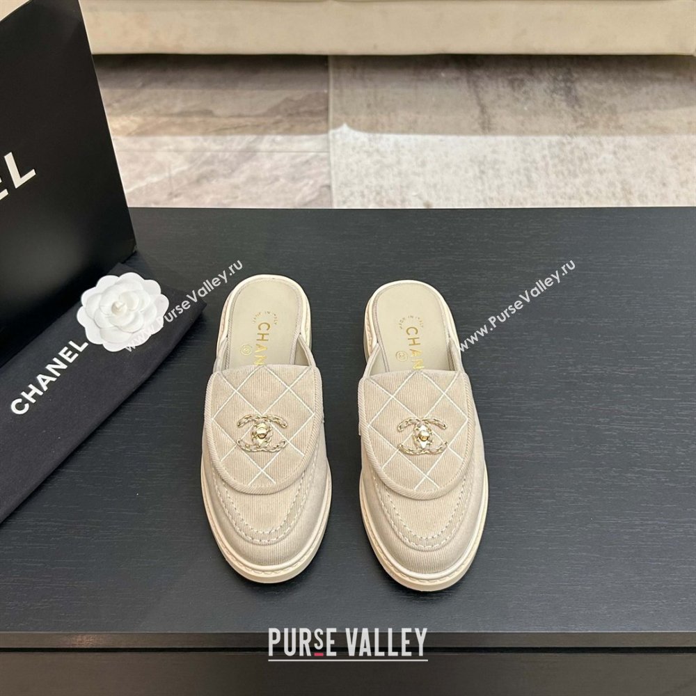 Chanel Corduroy Flat Mules with CC Foldover Beige 2026 (MD-26031212)