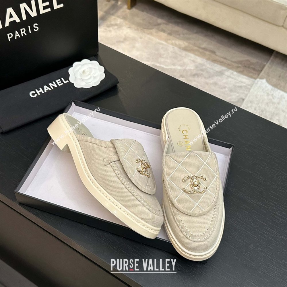 Chanel Corduroy Flat Mules with CC Foldover Beige 2026 (MD-26031212)