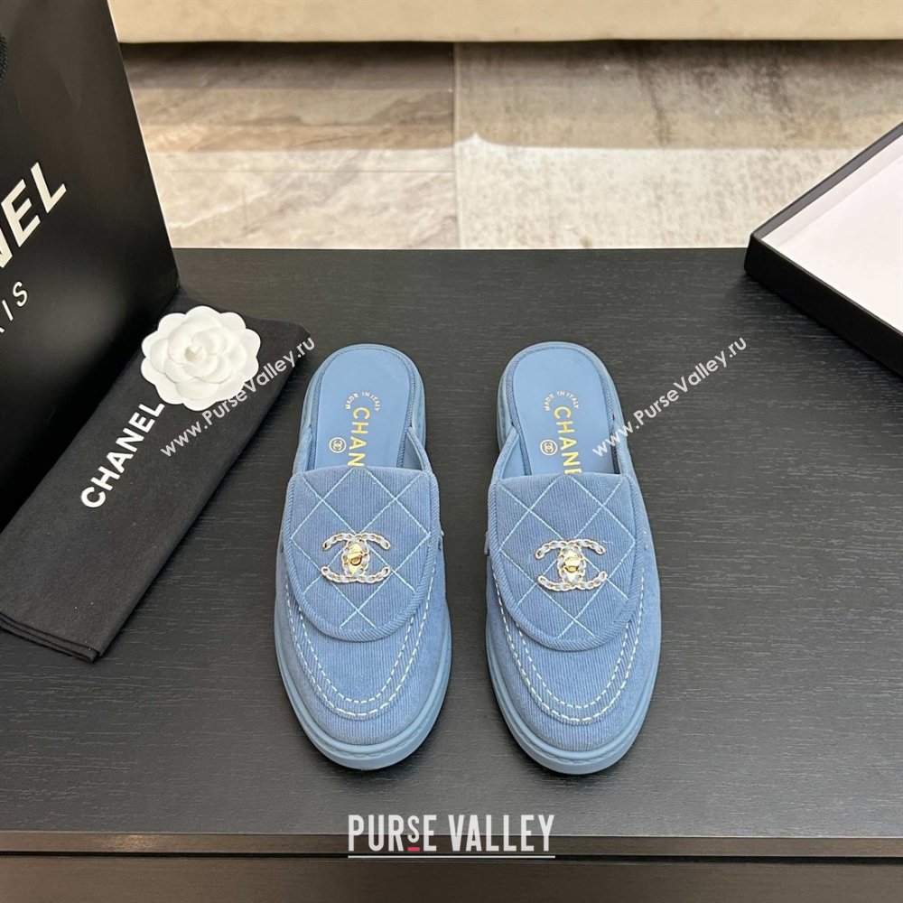 Chanel Corduroy Flat Mules with CC Foldover Blue 2026 (MD-26031217)
