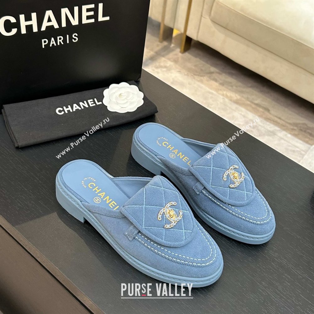 Chanel Corduroy Flat Mules with CC Foldover Blue 2026 (MD-26031217)