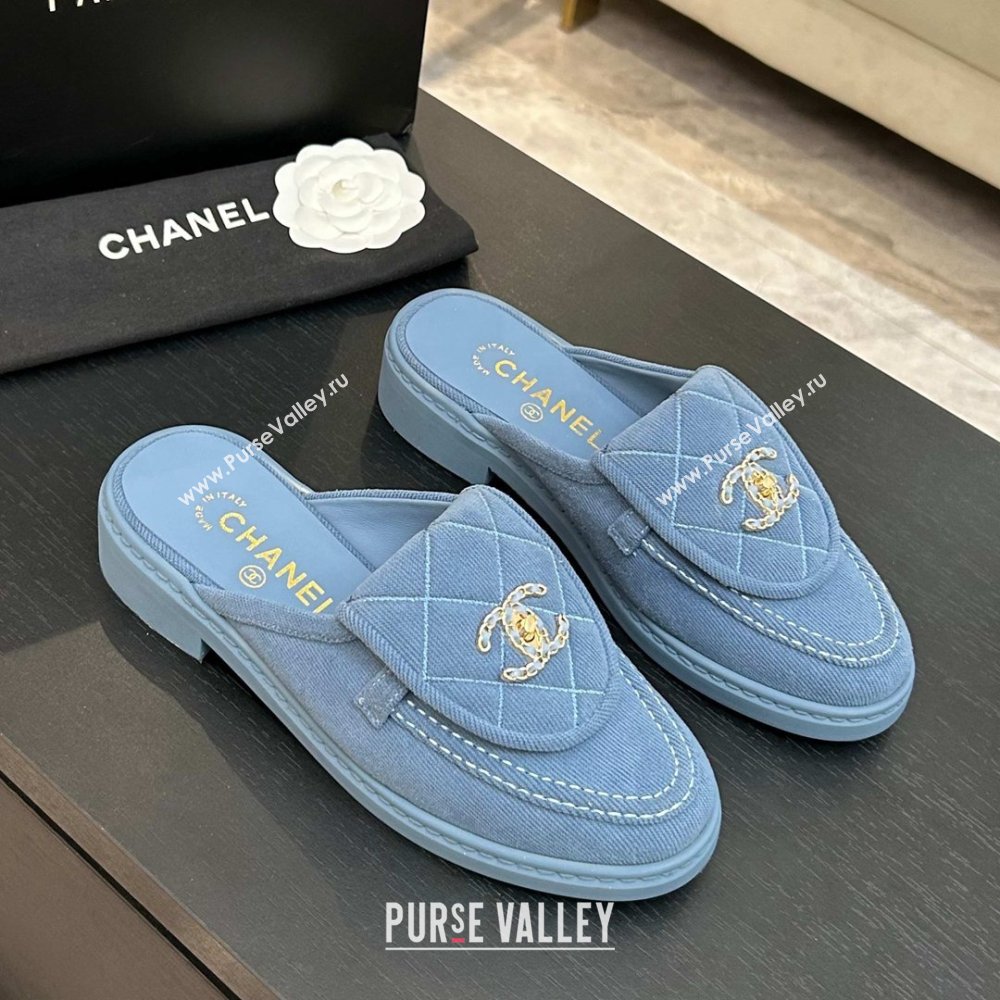 Chanel Corduroy Flat Mules with CC Foldover Blue 2026 (MD-26031217)