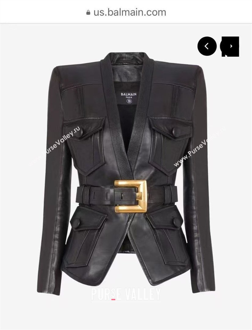 Balmain 1-button Belted Lambskin Leather Jacket B031314 Black 2026 (Q-26031314)