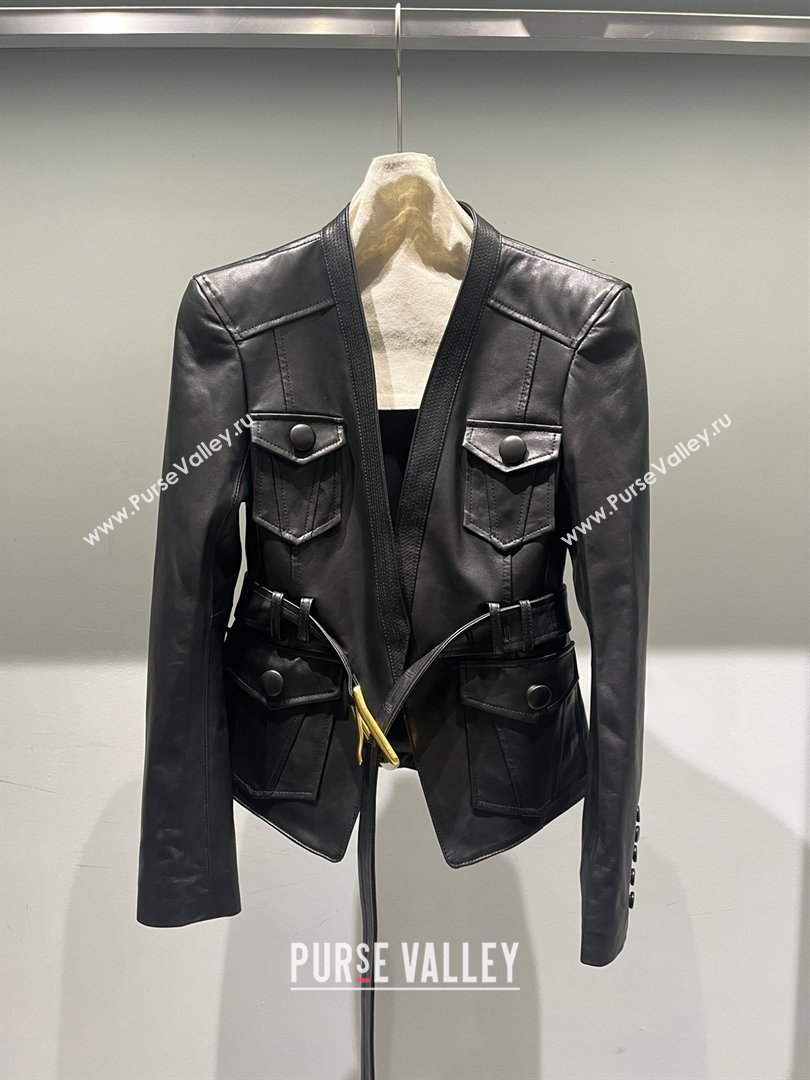 Balmain 1-button Belted Lambskin Leather Jacket B031314 Black 2026 (Q-26031314)