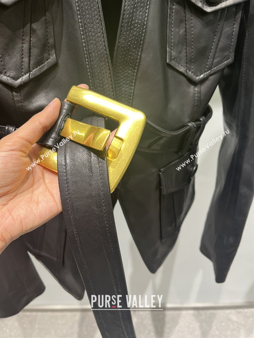 Balmain 1-button Belted Lambskin Leather Jacket B031314 Black 2026 (Q-26031314)