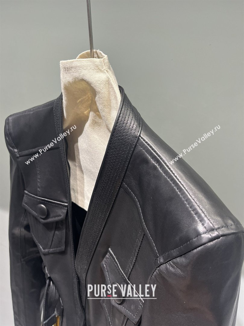 Balmain 1-button Belted Lambskin Leather Jacket B031314 Black 2026 (Q-26031314)
