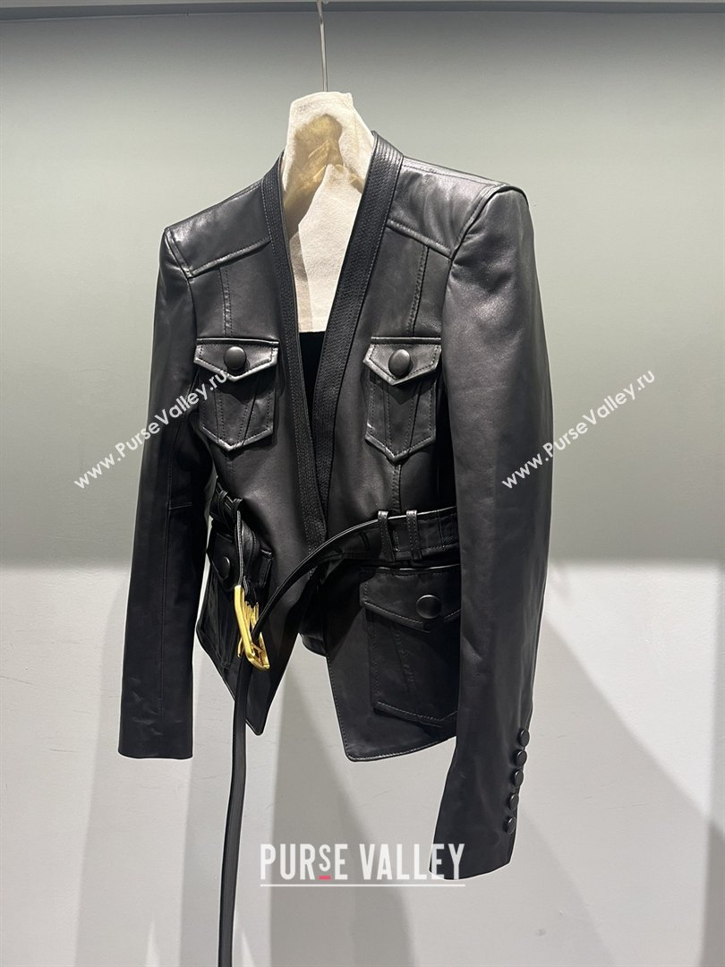 Balmain 1-button Belted Lambskin Leather Jacket B031314 Black 2026 (Q-26031314)