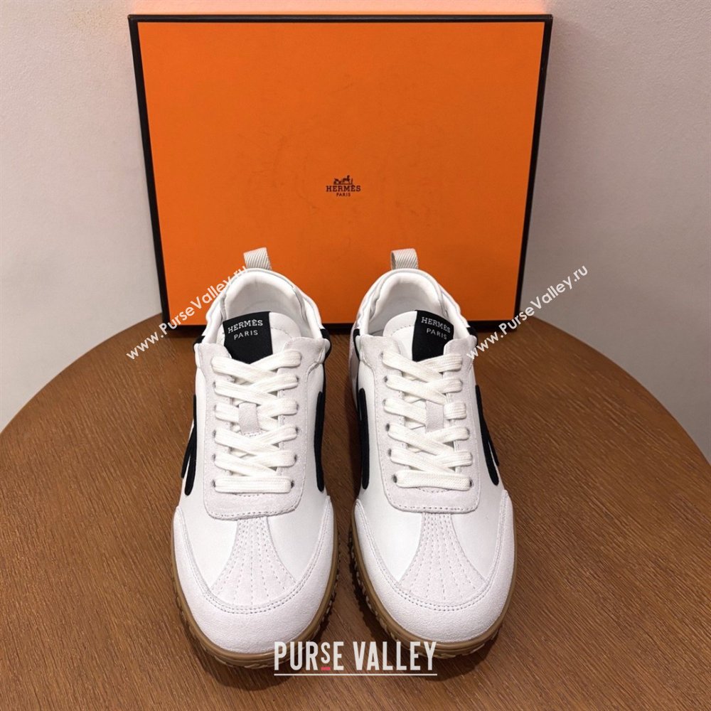 Hermes Jet Sneakers in Leather Suede White/Black 2026 (MDU-26031601)