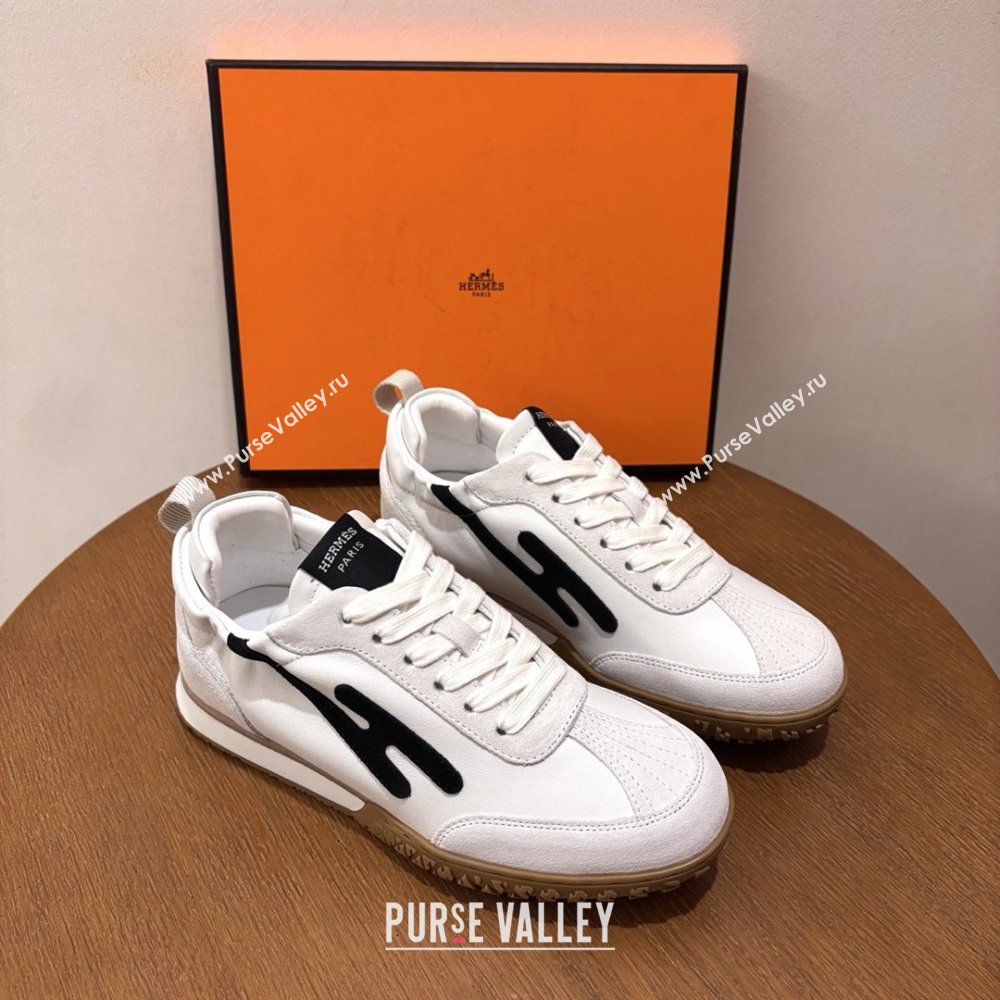 Hermes Jet Sneakers in Leather Suede White/Black 2026 (MDU-26031601)