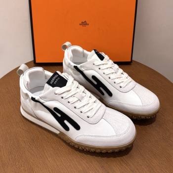 Hermes Jet Sneakers in Leather Suede White/Black 2026 (MDU-26031601)
