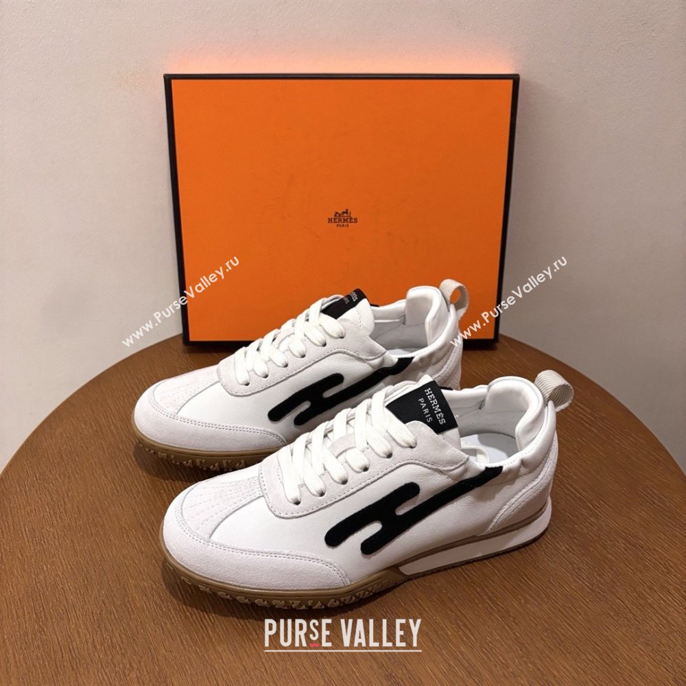 Hermes Jet Sneakers in Leather Suede White/Black 2026 (MDU-26031601)