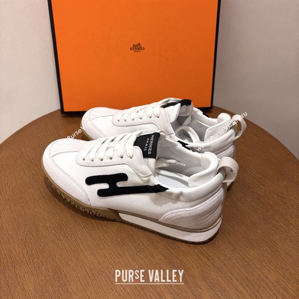 Hermes Jet Sneakers in Leather Suede White/Black 2026 (MDU-26031601)