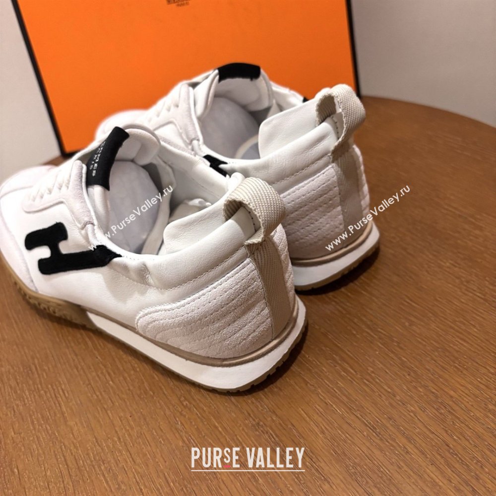 Hermes Jet Sneakers in Leather Suede White/Black 2026 (MDU-26031601)