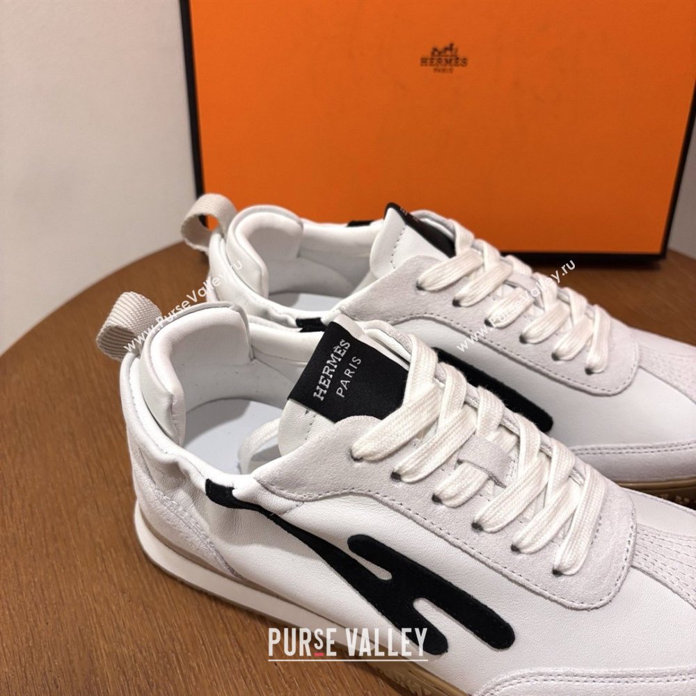 Hermes Jet Sneakers in Leather Suede White/Black 2026 (MDU-26031601)