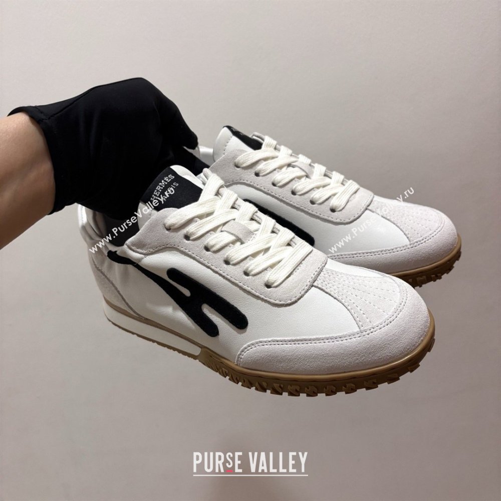 Hermes Jet Sneakers in Leather Suede White/Black 2026 (MDU-26031601)