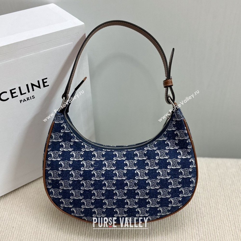 Celine Ava Hobo Bag in Triomphe Denim 193953 Deep Blue 2026 (BL-26040218)