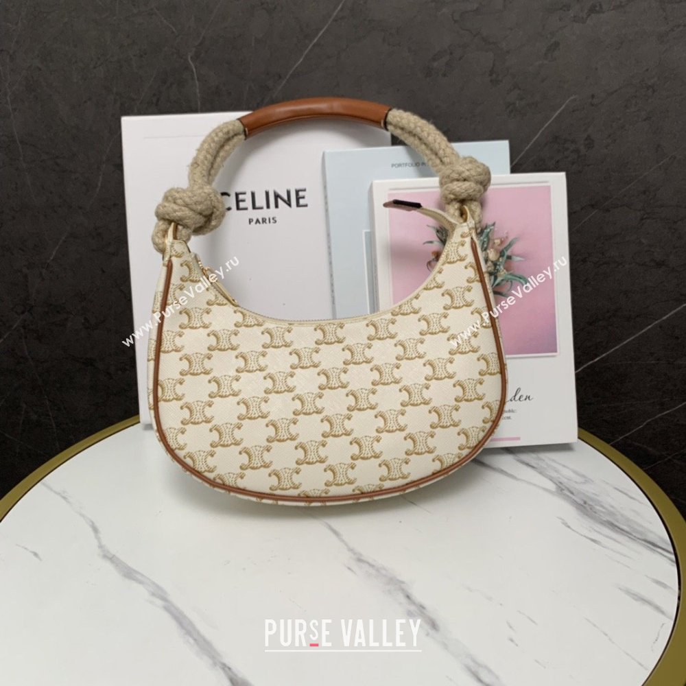 Celine Medium Strap Ava Bag with Rope in Triomphe Canvas and Calfskin 199588 White 2026 (BL-26040215)