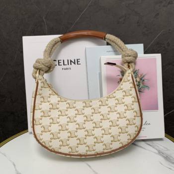 Celine Medium Strap Ava Bag with Rope in Triomphe Canvas and Calfskin 199588 White 2026 (BL-26040215)