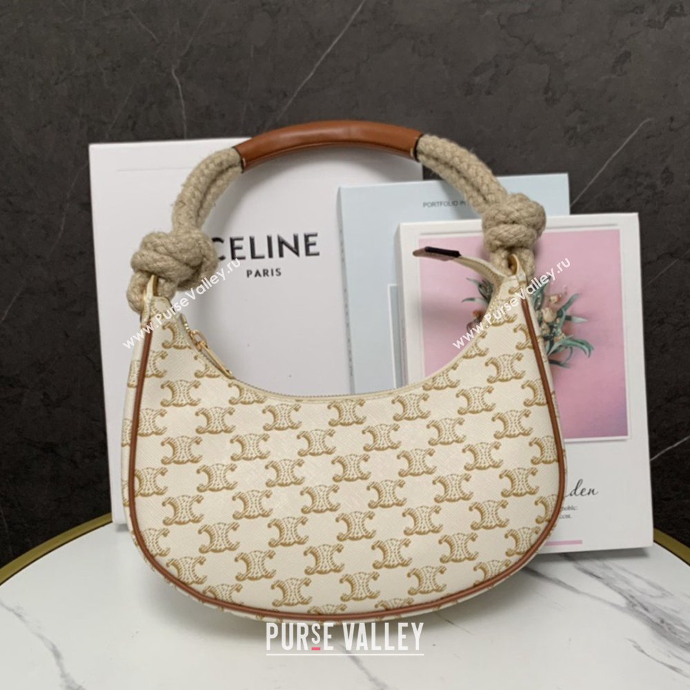 Celine Medium Strap Ava Bag with Rope in Triomphe Canvas and Calfskin 199588 White 2026 (BL-26040215)
