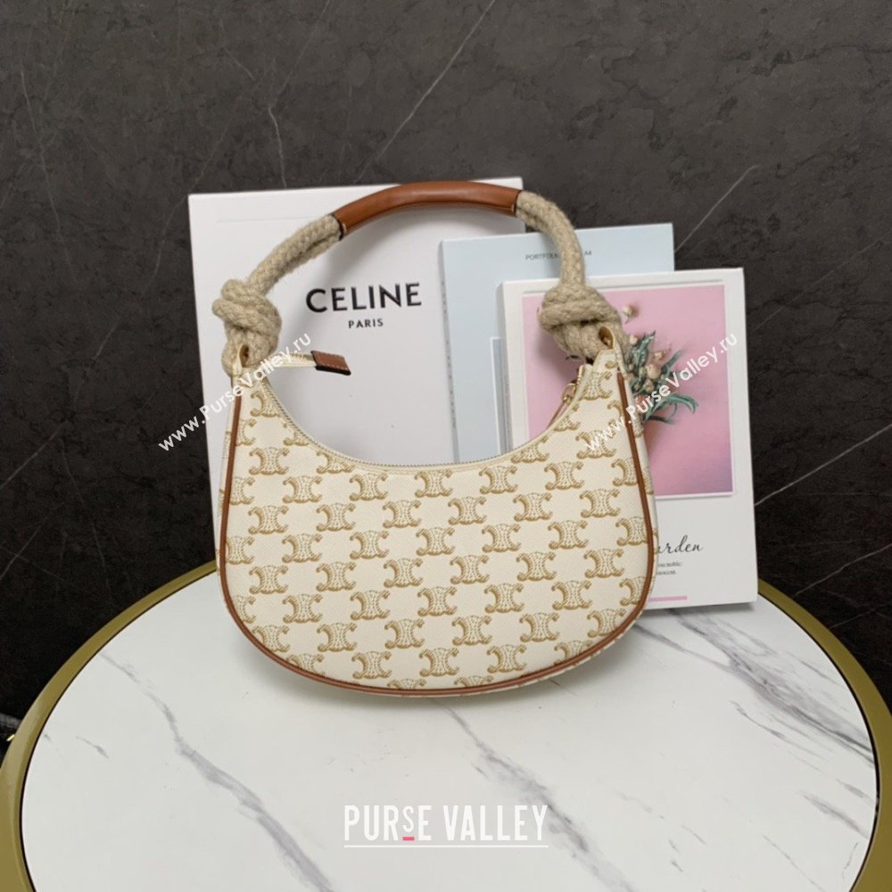 Celine Medium Strap Ava Bag with Rope in Triomphe Canvas and Calfskin 199588 White 2026 (BL-26040215)