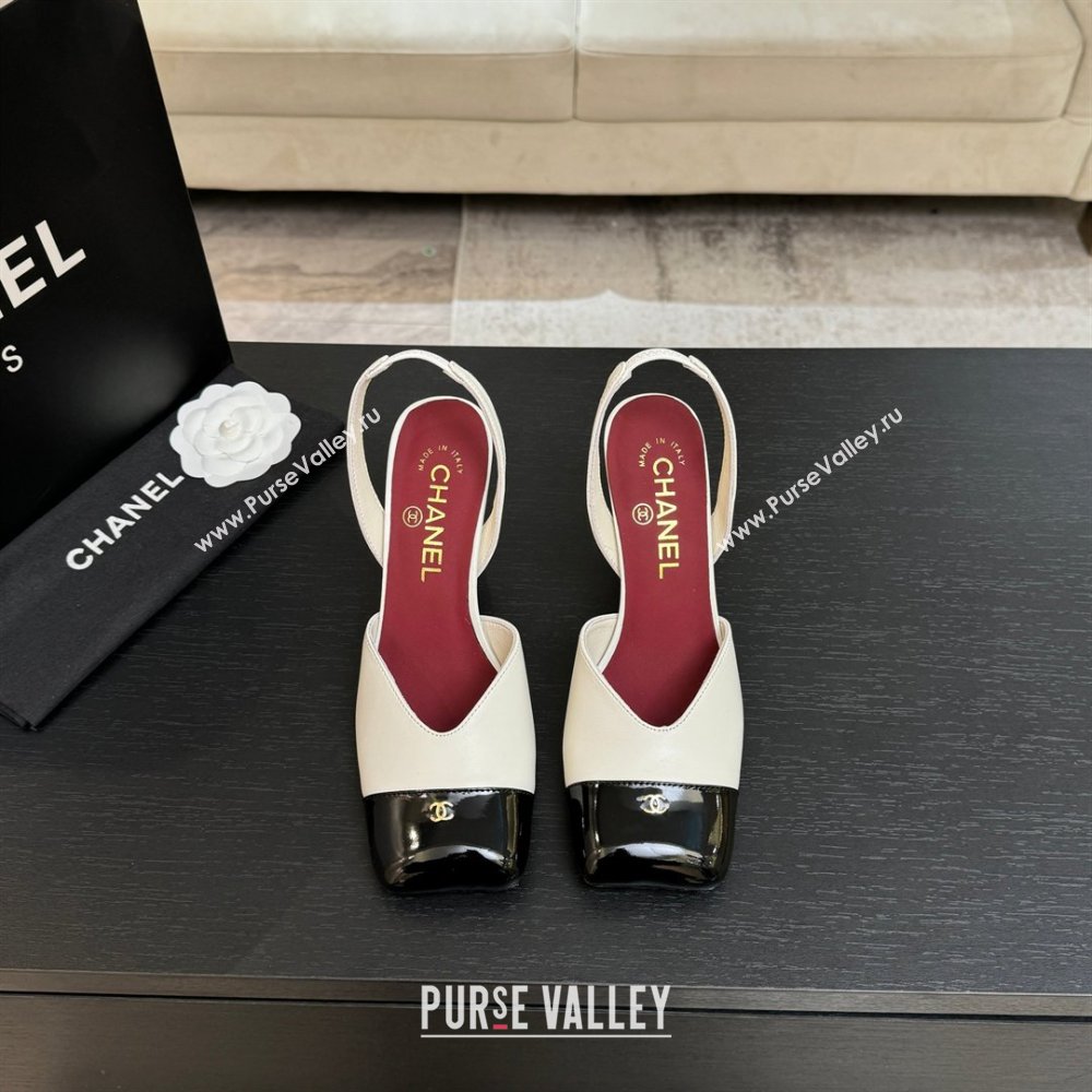 Chanel Slingbacks in Lambskin Patent Calfskin 9cm Heel G47204 White Spring Summer 2026 (MD-26031904)