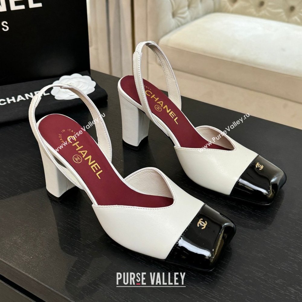 Chanel Slingbacks in Lambskin Patent Calfskin 9cm Heel G47204 White Spring Summer 2026 (MD-26031904)