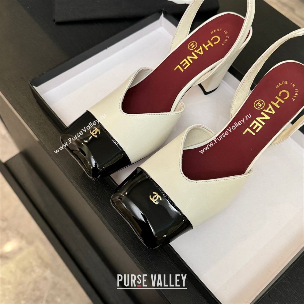 Chanel Slingbacks in Lambskin Patent Calfskin 9cm Heel G47204 White Spring Summer 2026 (MD-26031904)