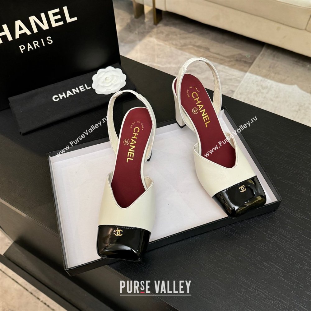Chanel Slingbacks in Lambskin Patent Calfskin 9cm Heel G47204 White Spring Summer 2026 (MD-26031904)