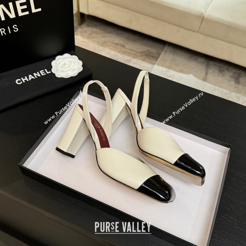 Chanel Slingbacks in Lambskin Patent Calfskin 9cm Heel G47204 White Spring Summer 2026 (MD-26031904)