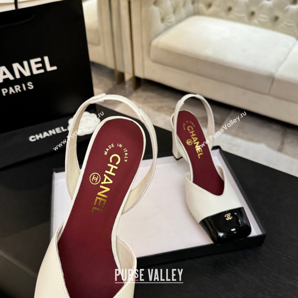 Chanel Slingbacks in Lambskin Patent Calfskin 9cm Heel G47204 White Spring Summer 2026 (MD-26031904)