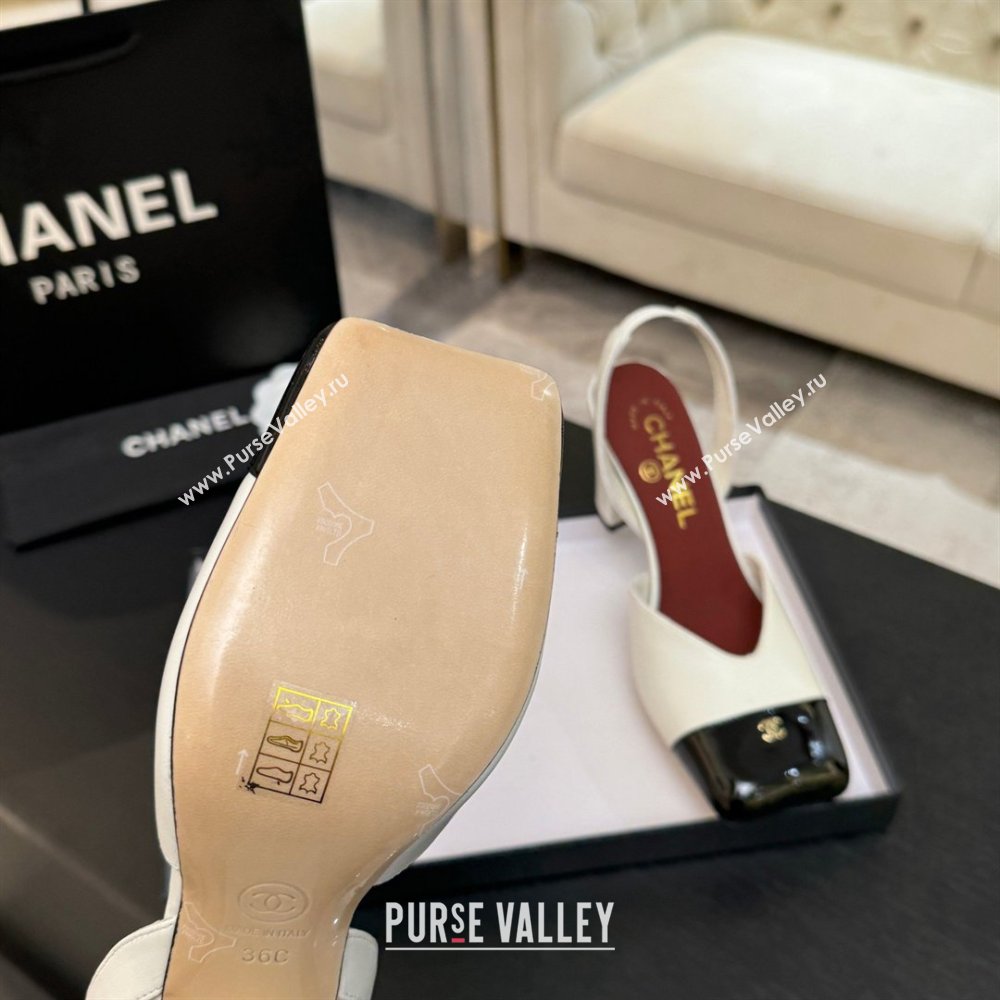 Chanel Slingbacks in Lambskin Patent Calfskin 9cm Heel G47204 White Spring Summer 2026 (MD-26031904)