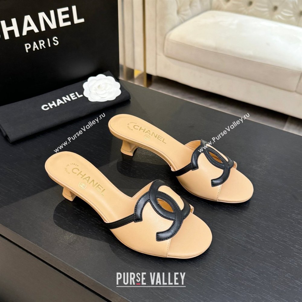 Chanel Lambskin Mules Sandals with 45mm Heel G47252 Beige 2026 (MD-26032504)