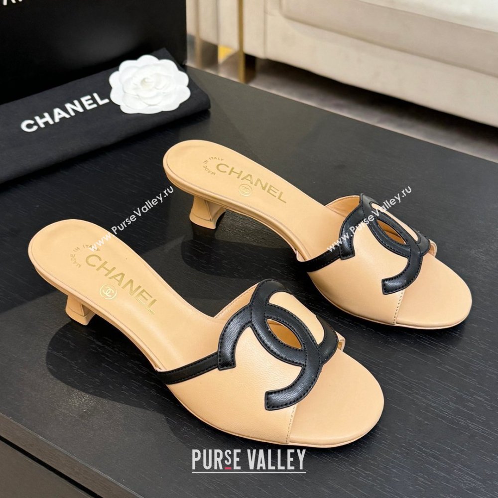 Chanel Lambskin Mules Sandals with 45mm Heel G47252 Beige 2026 (MD-26032504)