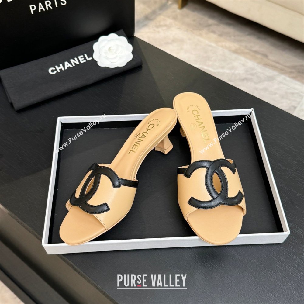 Chanel Lambskin Mules Sandals with 45mm Heel G47252 Beige 2026 (MD-26032504)