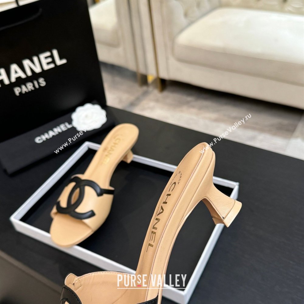 Chanel Lambskin Mules Sandals with 45mm Heel G47252 Beige 2026 (MD-26032504)