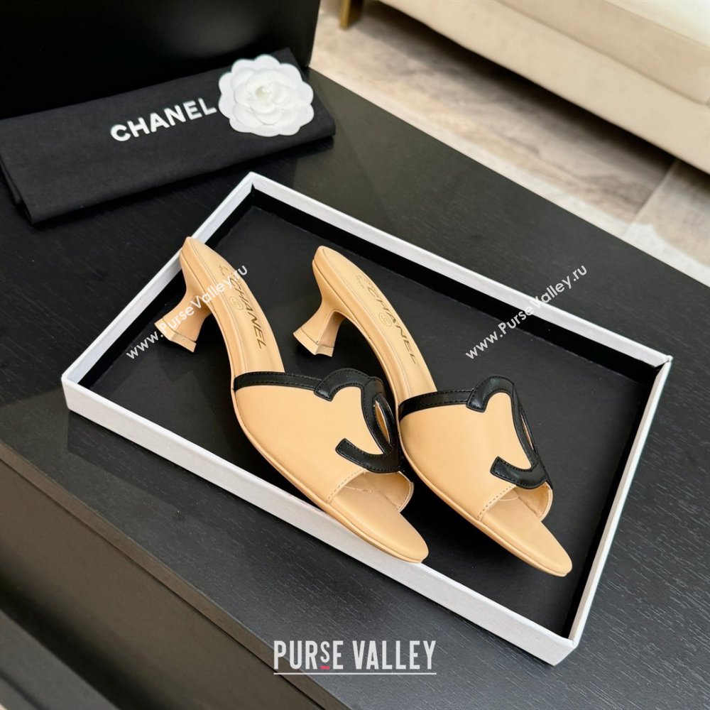 Chanel Lambskin Mules Sandals with 45mm Heel G47252 Beige 2026 (MD-26032504)