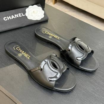 Chanel Lambskin Patent Leather Flat Mules Sandals G47252 Black 2026 (MD-26032512)