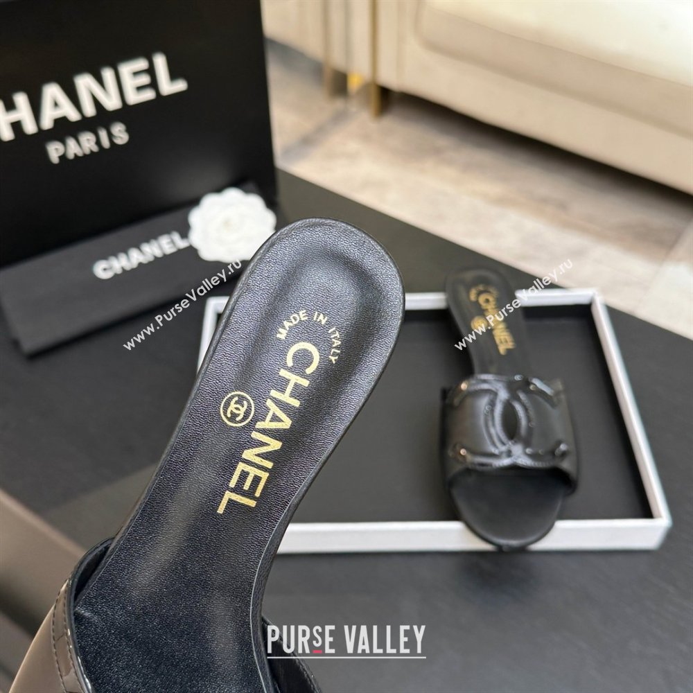 Chanel Lambskin Patent Leather Flat Mules Sandals G47252 Black 2026 (MD-26032512)
