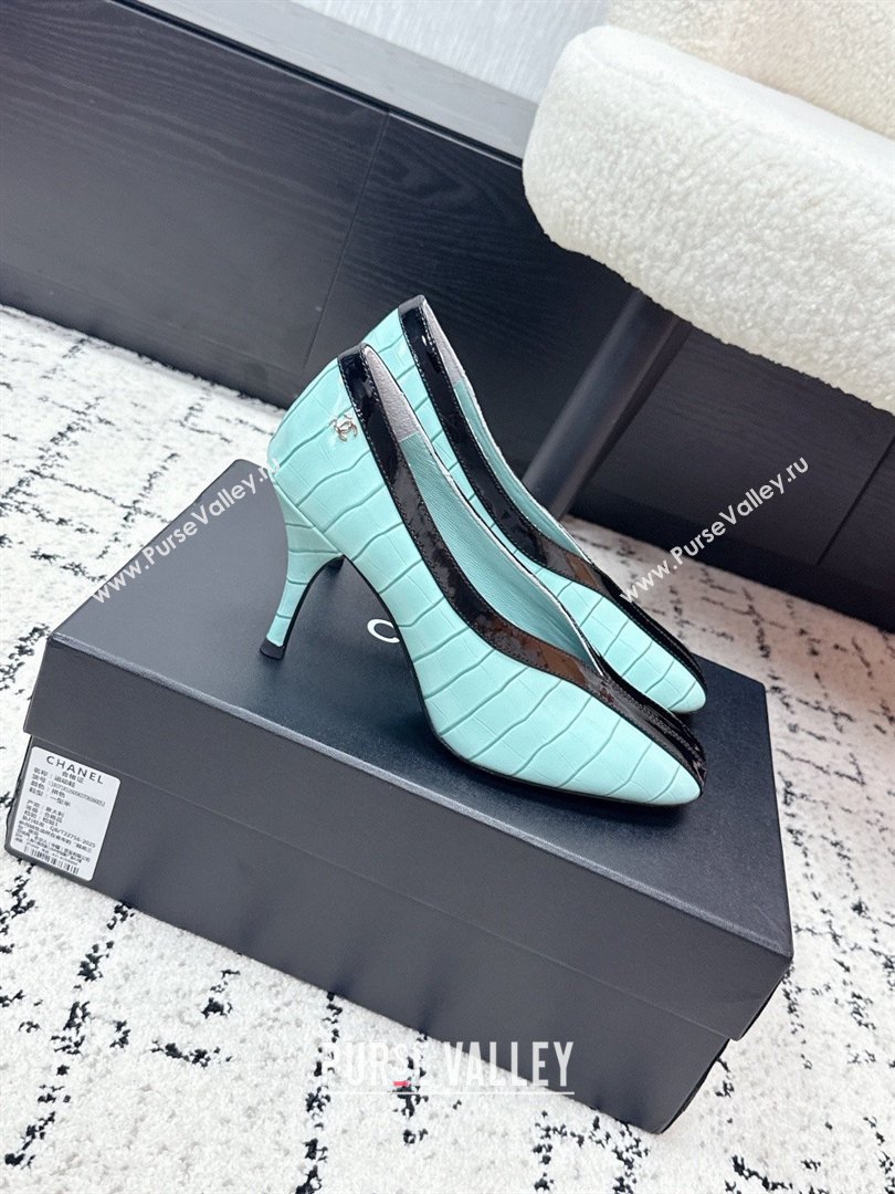 Chanel Pumps in Crocodile Embossed Calfskin Patent Calfskin G47181 Green/Black 2026 (MD-26040210)