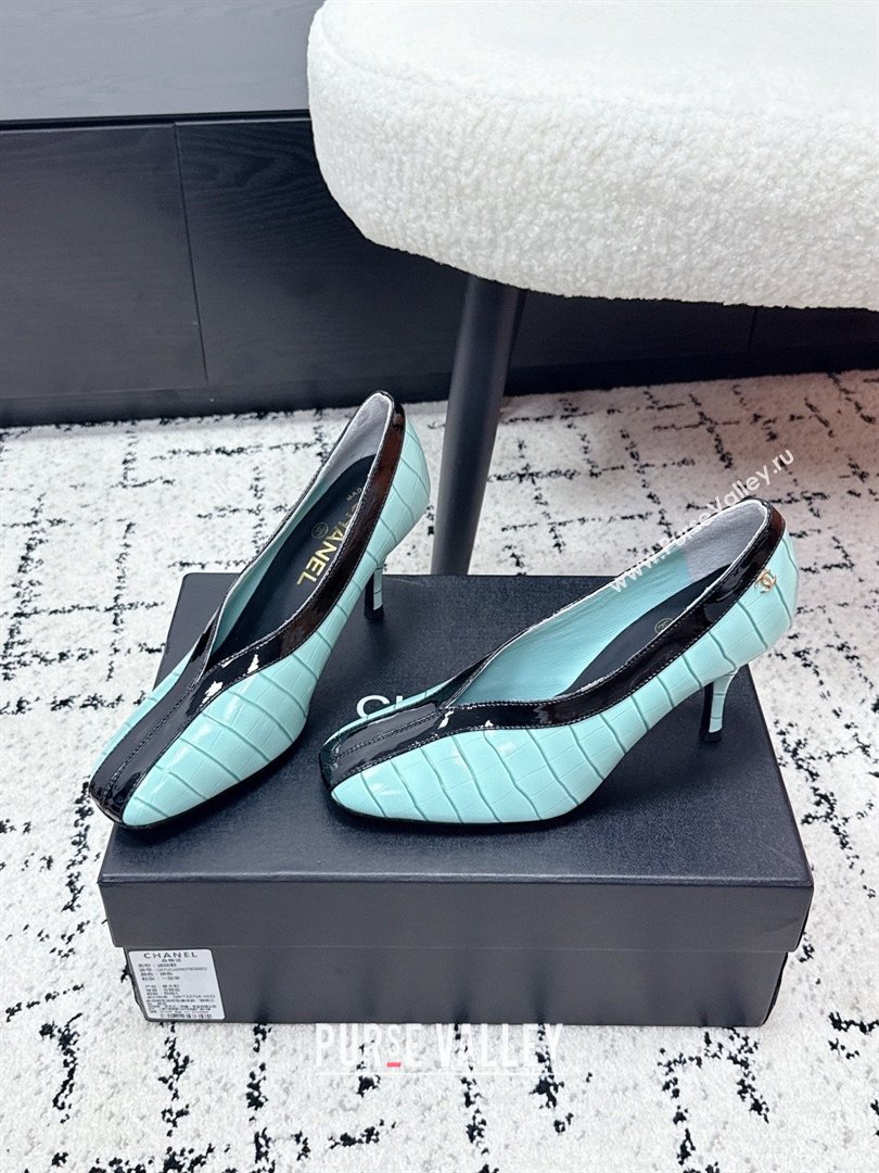 Chanel Pumps in Crocodile Embossed Calfskin Patent Calfskin G47181 Green/Black 2026 (MD-26040210)