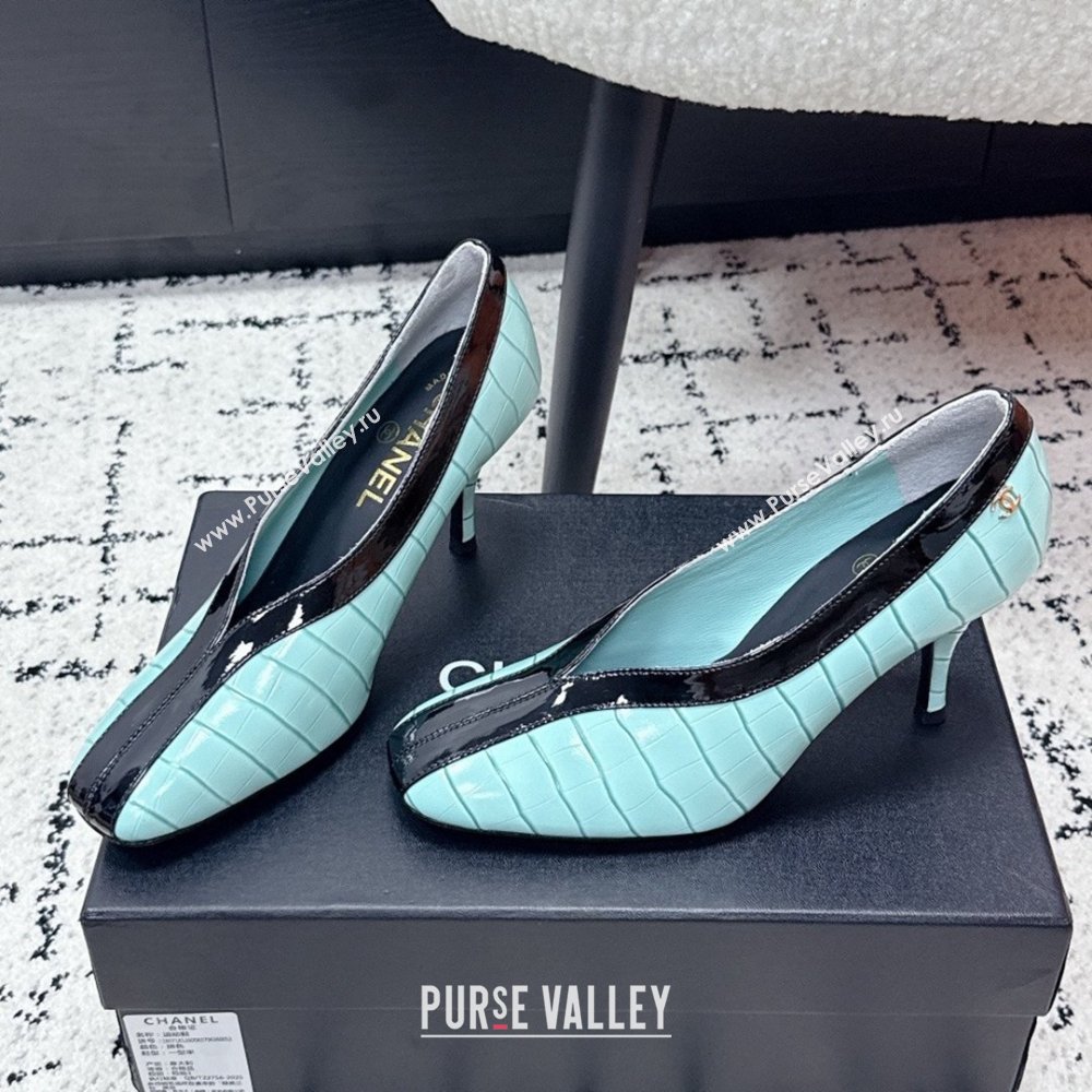 Chanel Pumps in Crocodile Embossed Calfskin Patent Calfskin G47181 Green/Black 2026 (MD-26040210)
