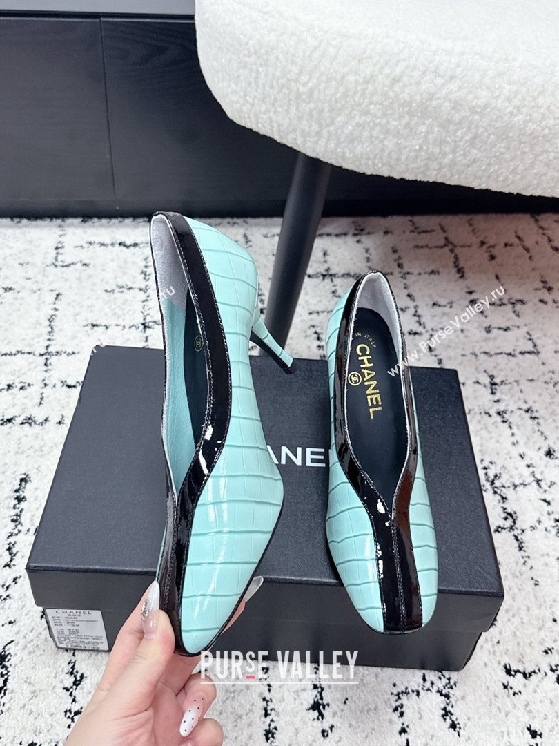 Chanel Pumps in Crocodile Embossed Calfskin Patent Calfskin G47181 Green/Black 2026 (MD-26040210)